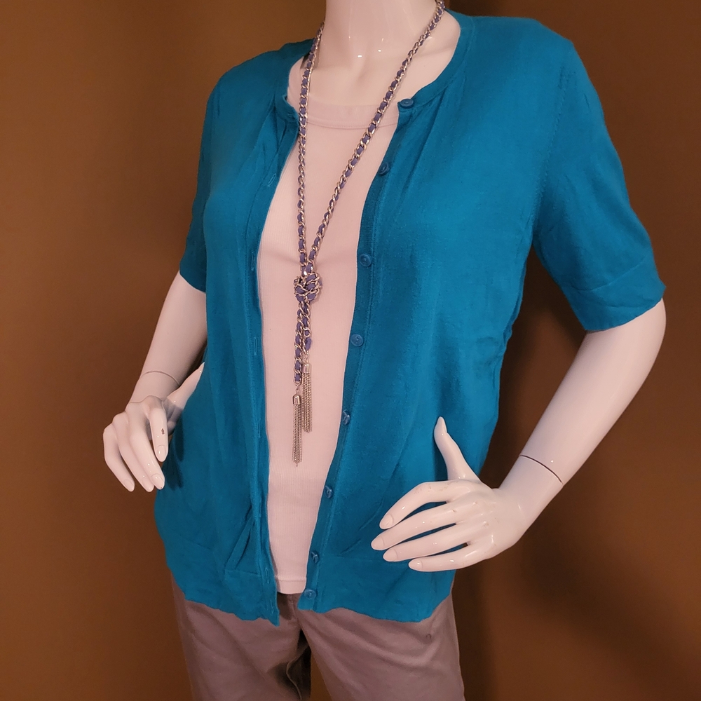 LOFT by Ann Taylor Teal Button-Up Women's Lightweight Cardigan.